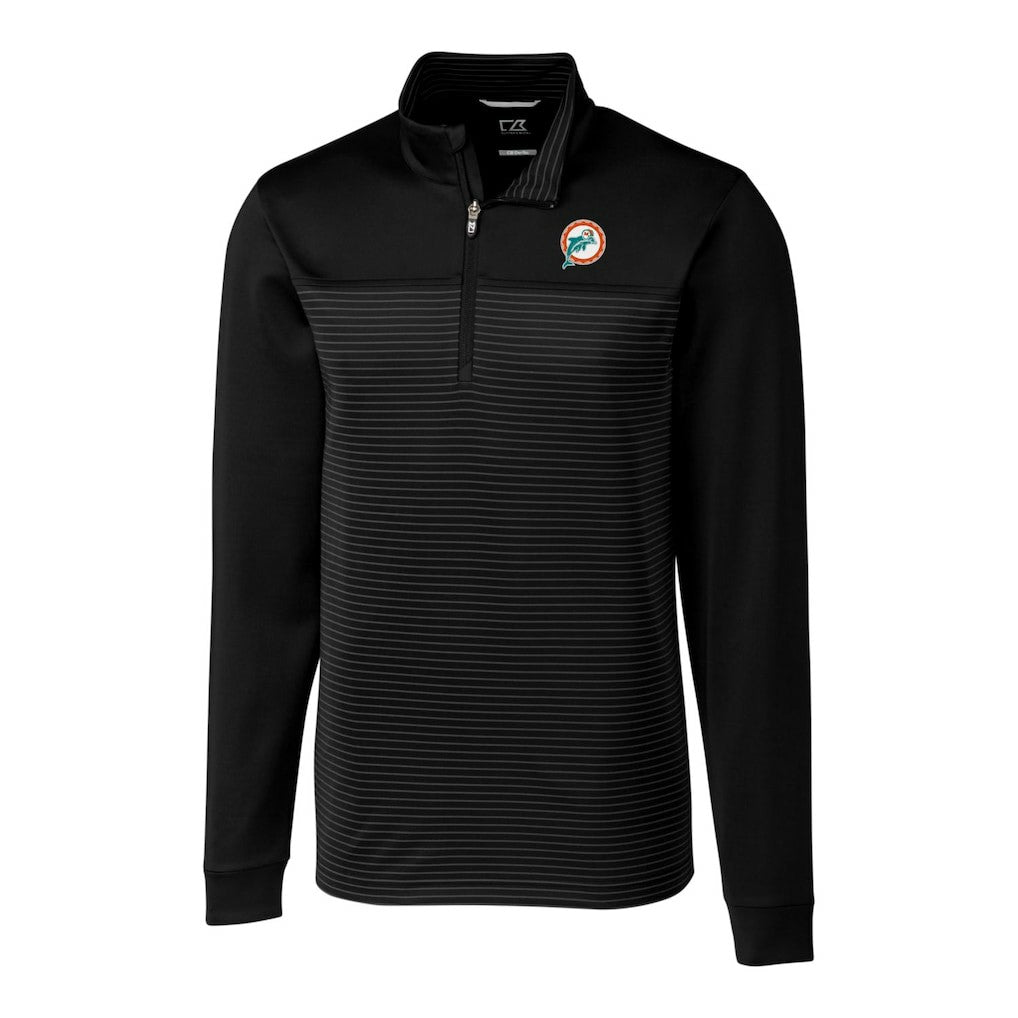 Miami Dolphins Cutter & Buck Throwback Logo Traverse Stripe Stretch Quarter-Zip Pullover Top Black | NFL