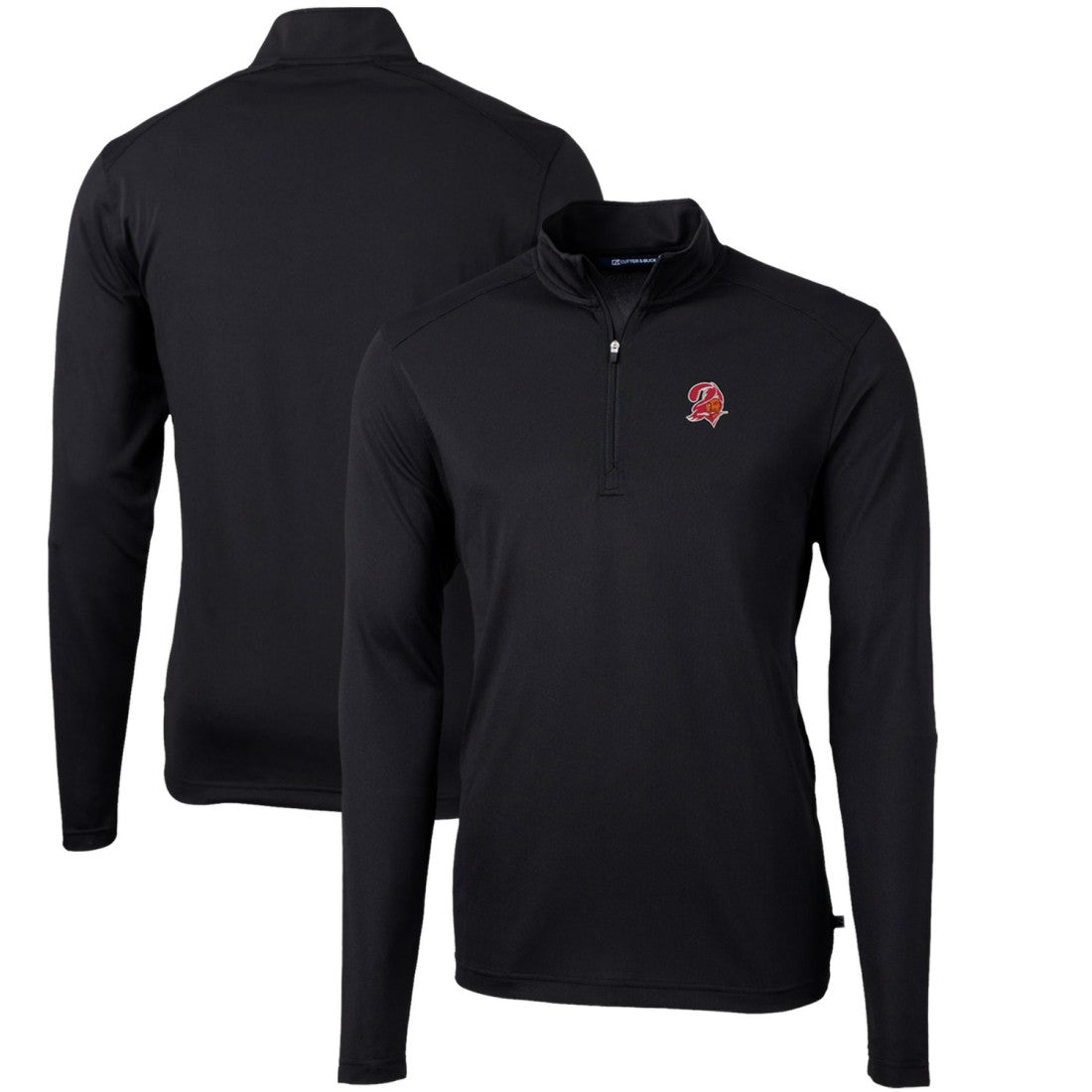 Tampa Bay Buccaneers Cutter & Buck Throwback Logo Virtue Eco Pique Recycled Quarter-Zip Pullover Top Black | NFL