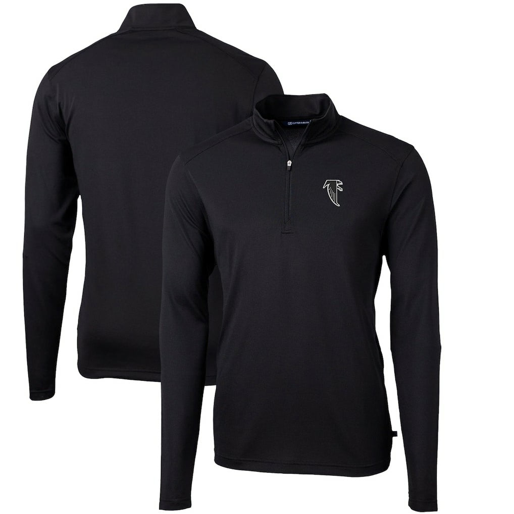 Atlanta Falcons Cutter & Buck Throwback Logo Virtue Eco Pique Recycled Quarter-Zip Pullover Top Black | NFL