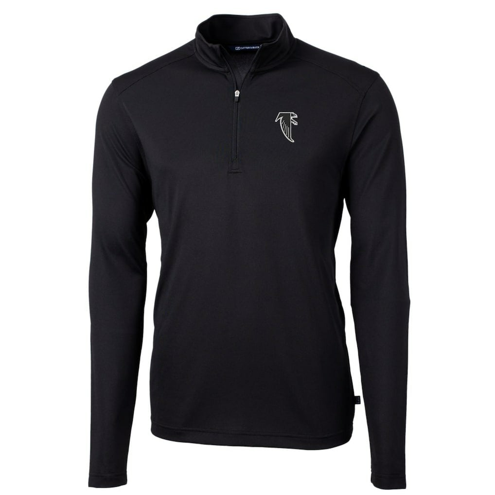 Atlanta Falcons Cutter & Buck Throwback Logo Virtue Eco Pique Recycled Quarter-Zip Pullover Top Black | NFL