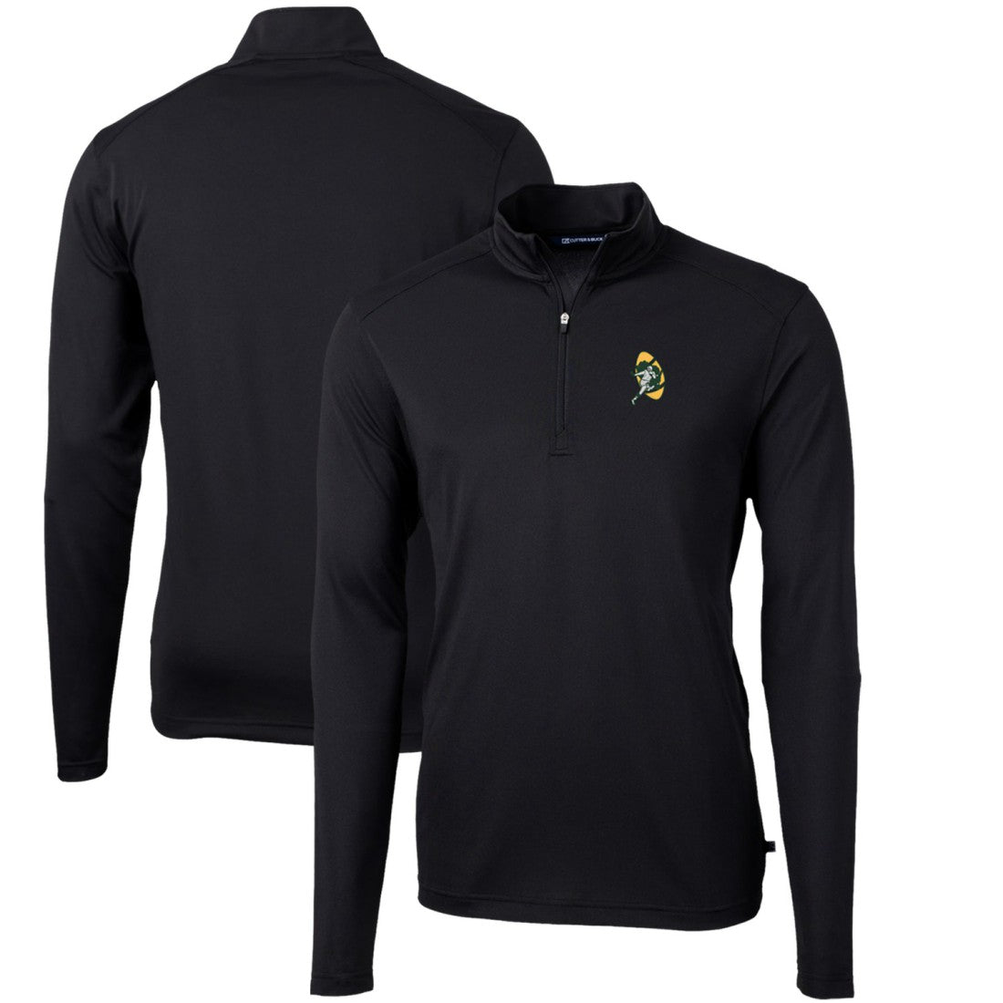 Green Bay Packers Cutter & Buck Throwback Logo Virtue Eco Pique Recycled Quarter-Zip Pullover Top Black | NFL
