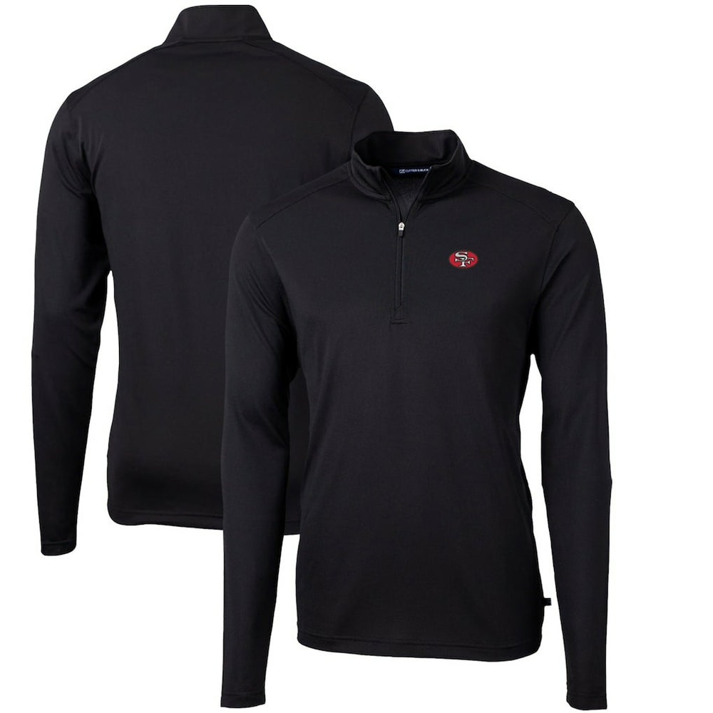 San Francisco 49ers Cutter & Buck Throwback Logo Virtue Eco Pique Recycled Quarter-Zip Pullover Top Black | NFL
