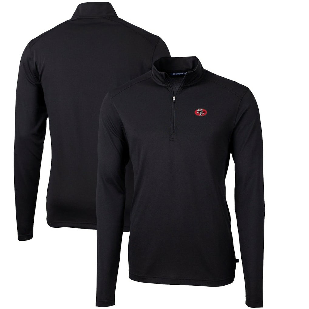 San Francisco 49ers Cutter & Buck Throwback Logo Virtue Eco Pique Recycled Quarter-Zip Pullover Top Black | NFL