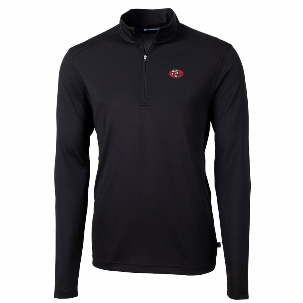 San Francisco 49ers Cutter & Buck Throwback Logo Virtue Eco Pique Recycled Quarter-Zip Pullover Top Black | NFL