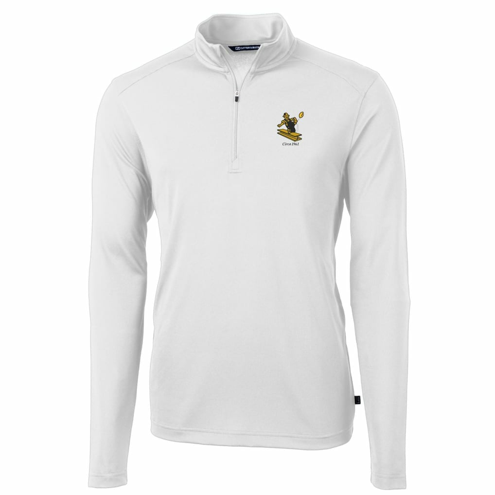 Pittsburgh Steelers Cutter & Buck Throwback Logo Virtue Eco Pique Recycled Quarter-Zip Pullover Top White | NFL