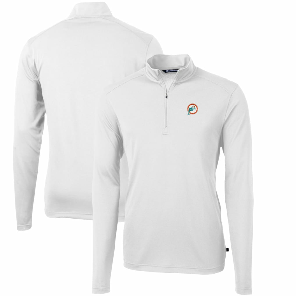 Miami Dolphins Cutter & Buck Throwback Logo Virtue Eco Pique Recycled Quarter-Zip Pullover Top White | NFL