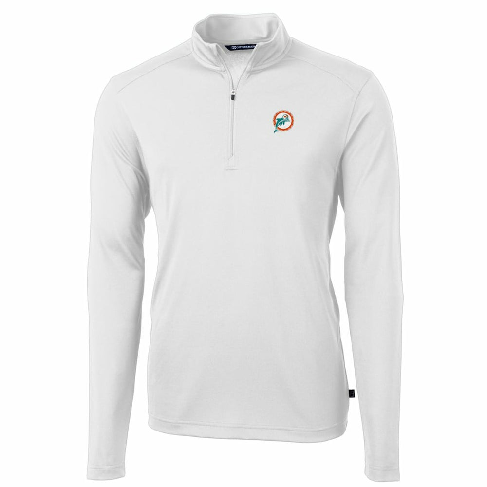 Miami Dolphins Cutter & Buck Throwback Logo Virtue Eco Pique Recycled Quarter-Zip Pullover Top White | NFL