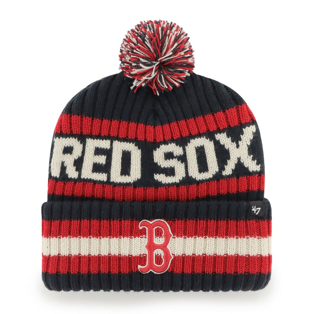Boston Red Sox '47 Primary Team Logo Bering Pom Top Cuff Knit Hat – Navy Hats - MLB