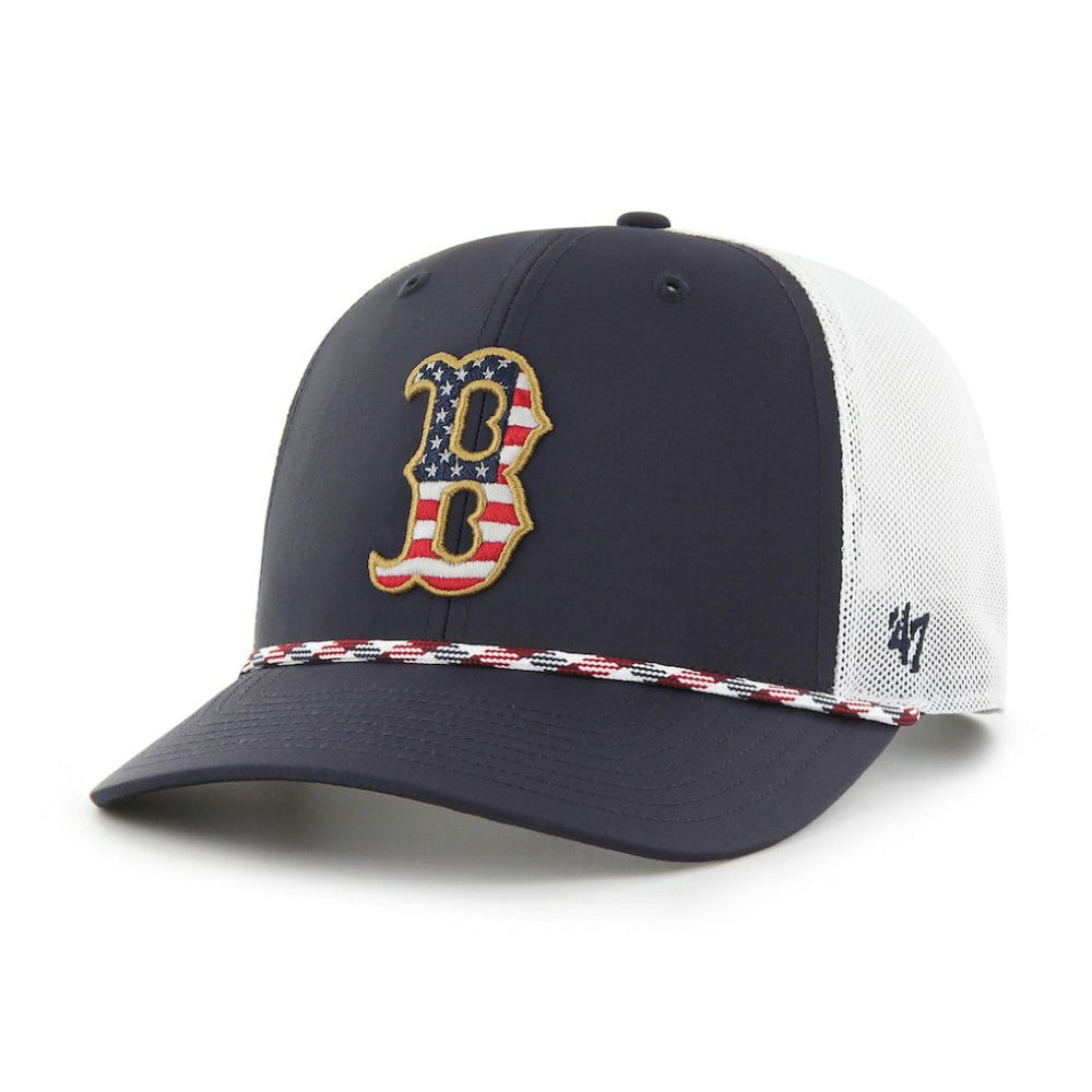 Boston Red Sox '47 Primary Team Logo American Flag Fill Trucker Snapback Hat - MLB