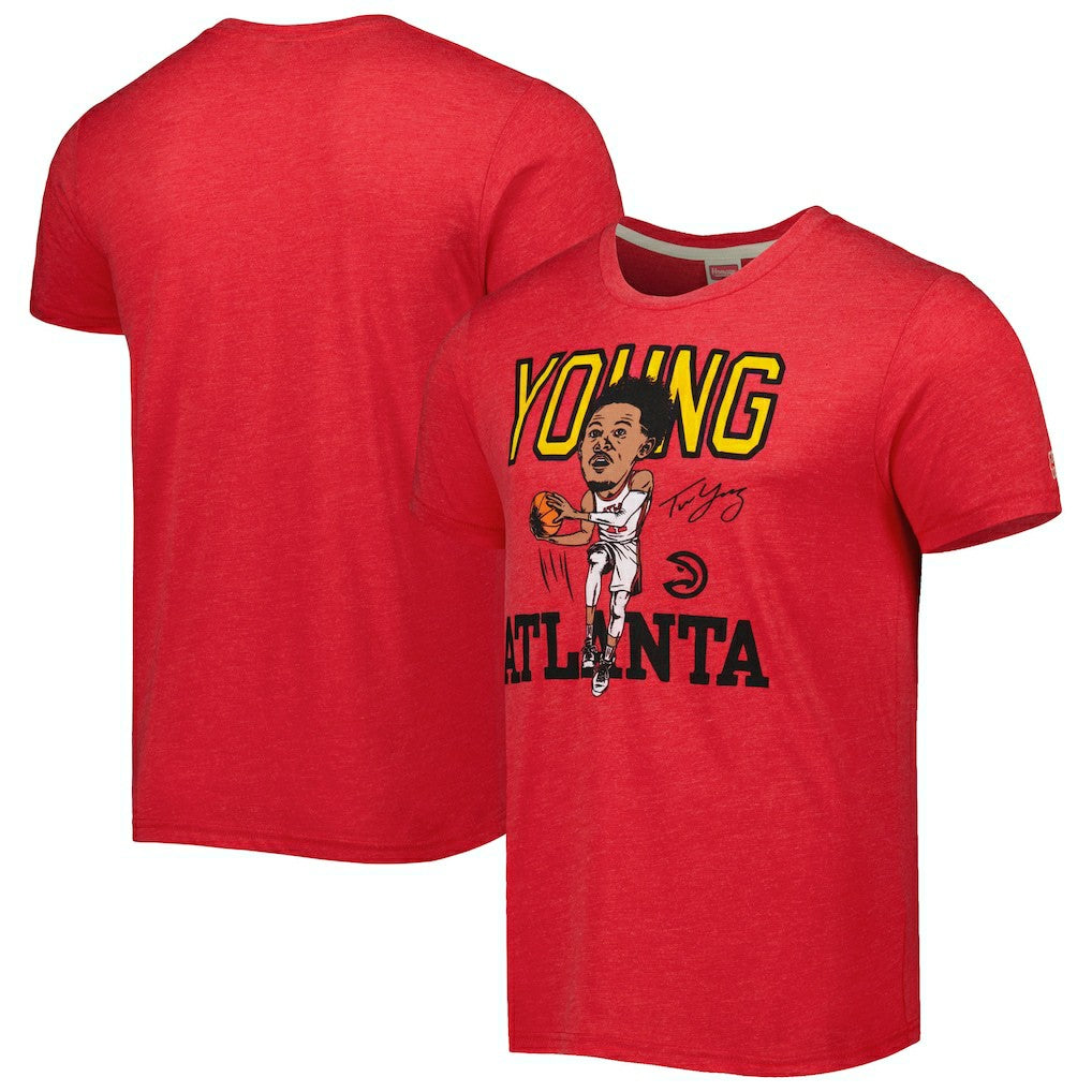 Trae Young Atlanta Hawks Homage Caricature Tri-Blend T-Shirt Red - NBA