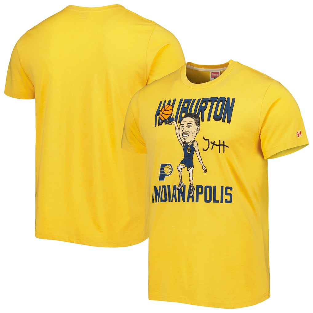 Tyrese Haliburton Indiana Pacers Homage Caricature Tri-Blend T-Shirt Gold - NBA