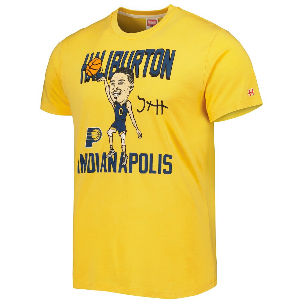 Tyrese Haliburton Indiana Pacers Homage Caricature Tri-Blend T-Shirt Gold - NBA