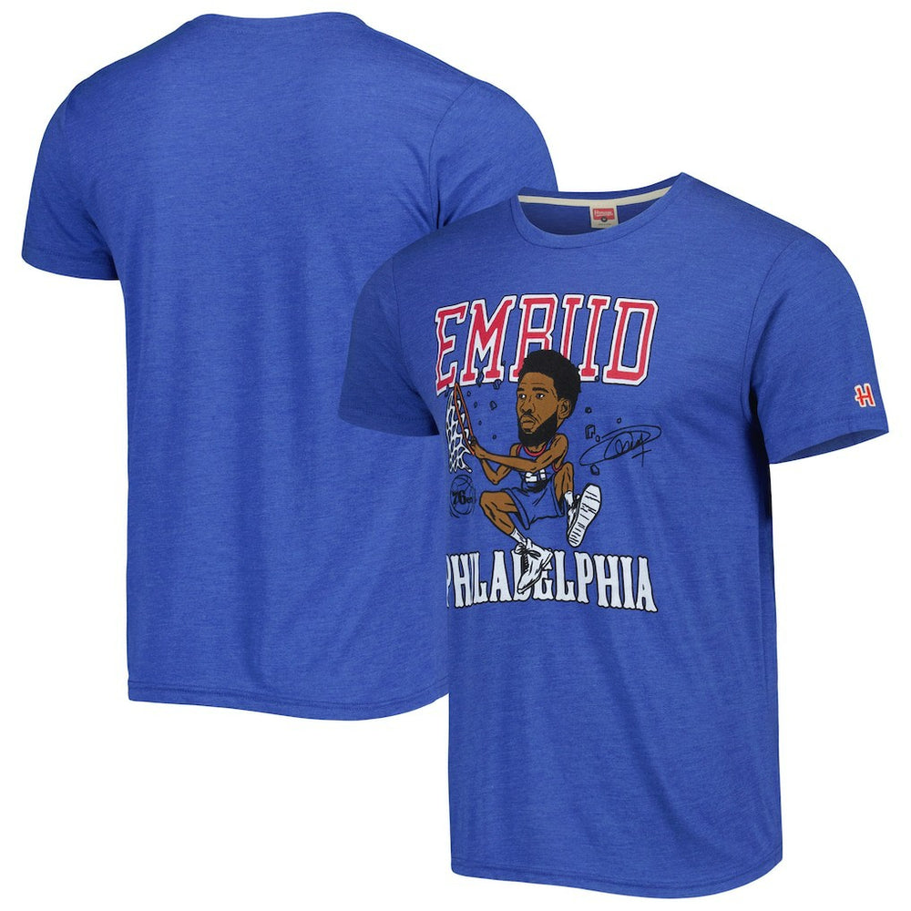 Joel Embiid Philadelphia 76ers Homage Caricature Tri-Blend T-Shirt Royal - NBA
