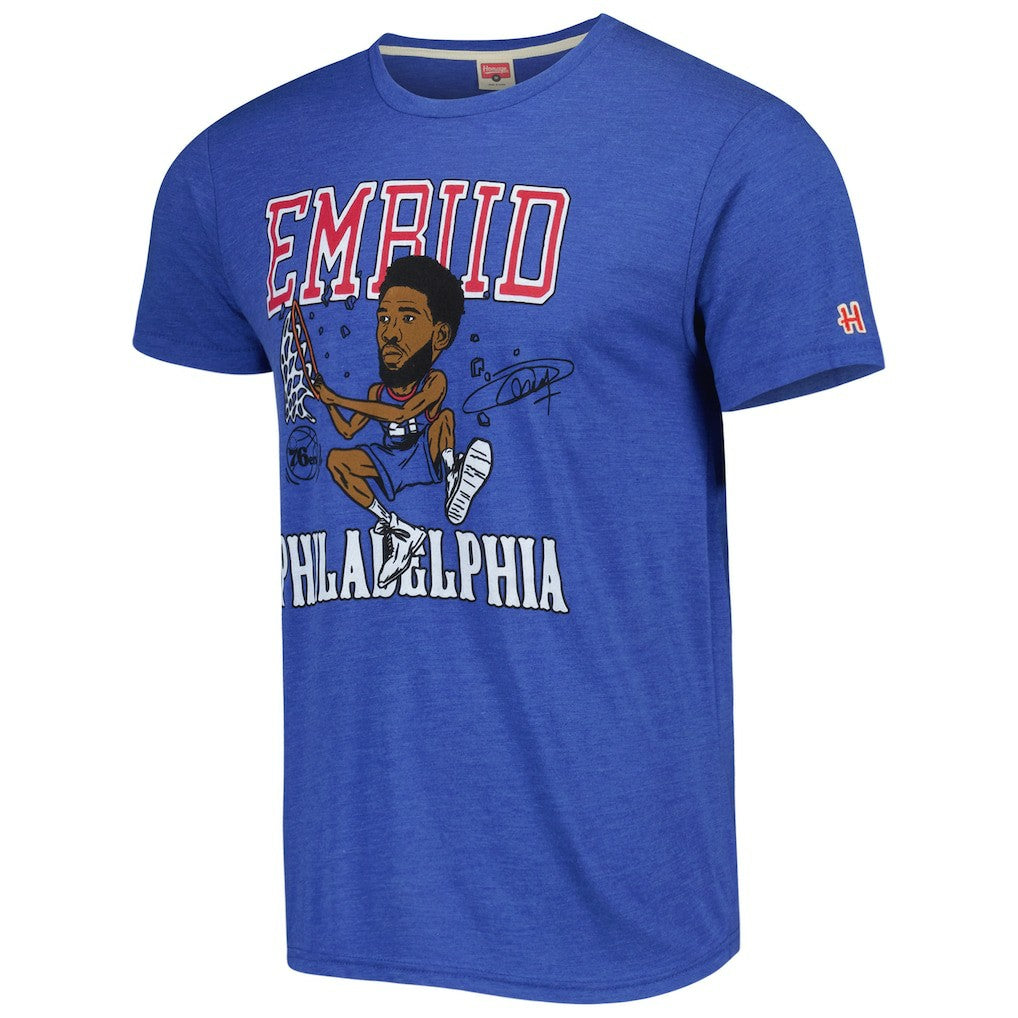Joel Embiid Philadelphia 76ers Homage Caricature Tri-Blend T-Shirt Royal - NBA