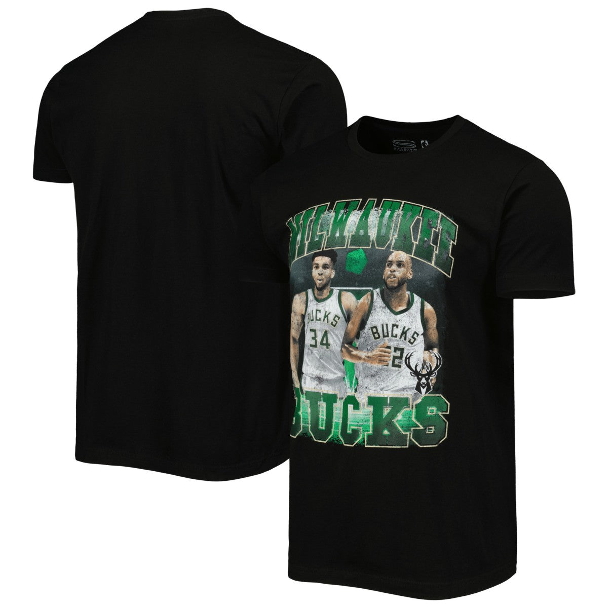 Giannis Antetokounmpo & Khris Middleton Milwaukee Bucks Stadium Essentials Unisex Player Duo T-Shirt Black - NBA