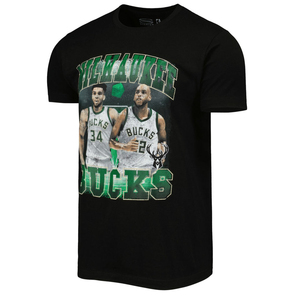 Giannis Antetokounmpo & Khris Middleton Milwaukee Bucks Stadium Essentials Unisex Player Duo T-Shirt Black - NBA