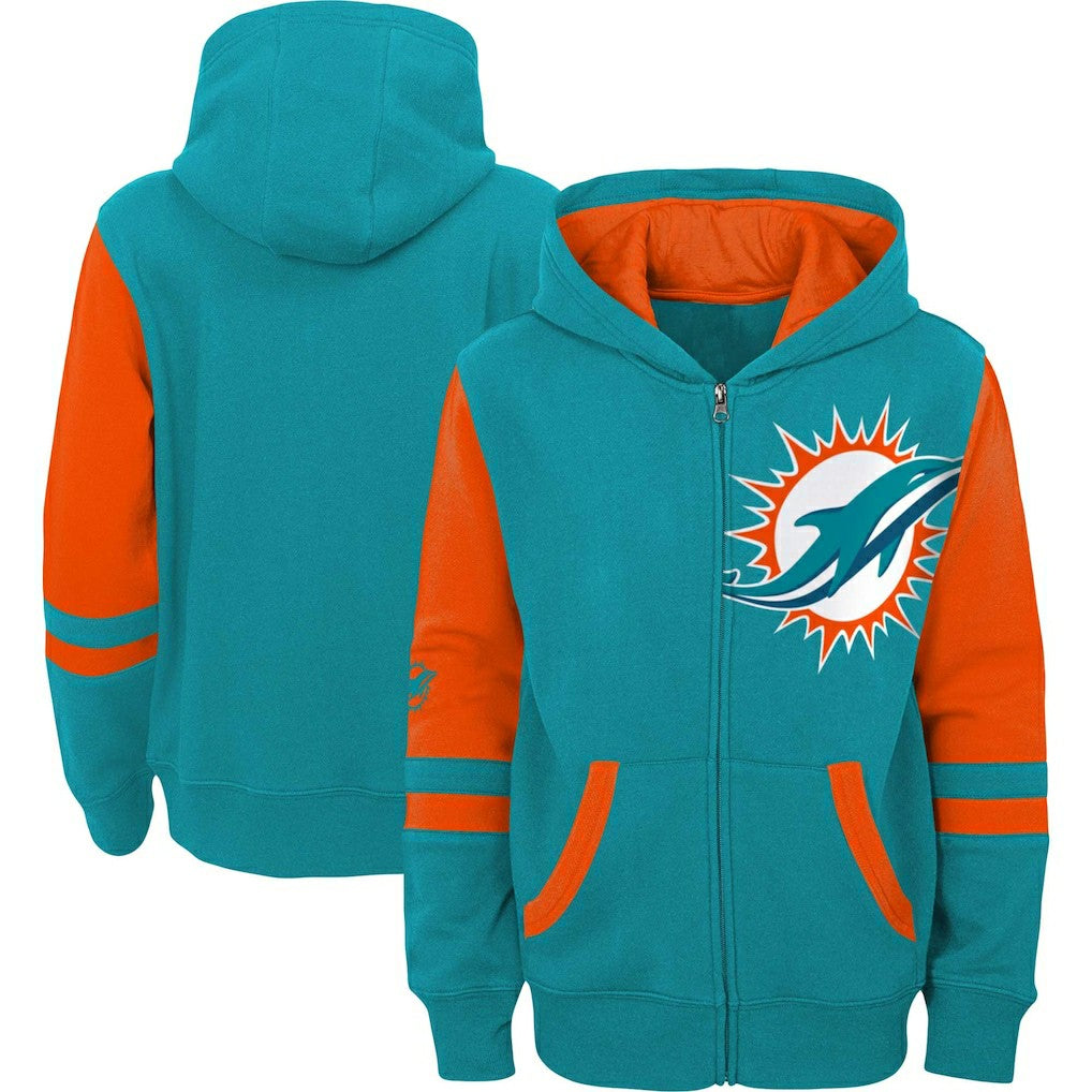 Miami Dolphins Youth Colorblock Full-Zip Hoodie Aqua | NFL