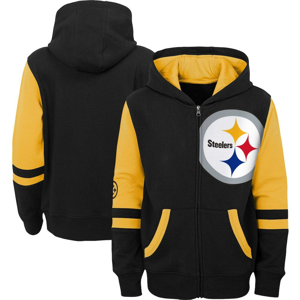 Pittsburgh Steelers Youth Colorblock Full-Zip Hoodie Black | NFL