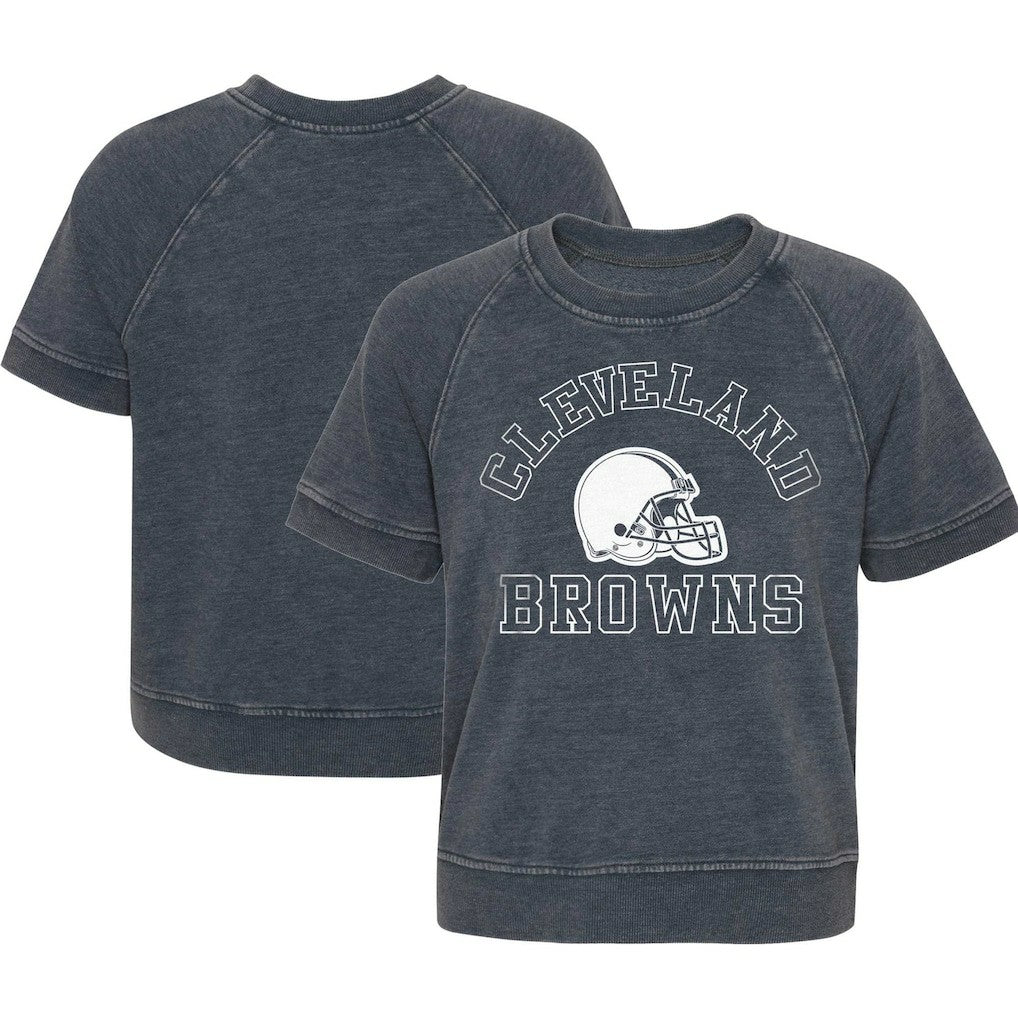 Cleveland Browns Girls Juniors Cheer Squad Raglan T-Shirt Heather Charcoal | NFL