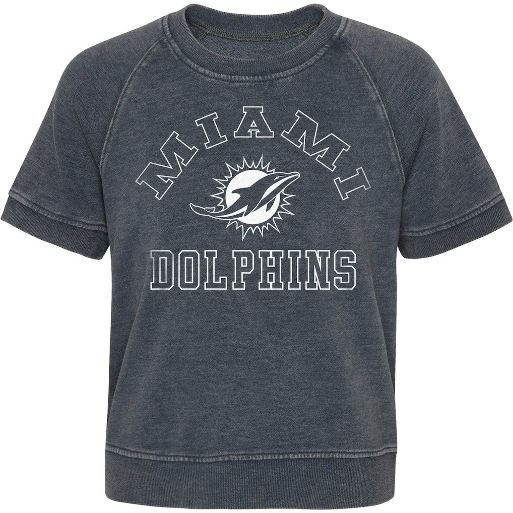 Miami Dolphins Girls Juniors Cheer Squad Raglan T-Shirt Heather Charcoal | NFL