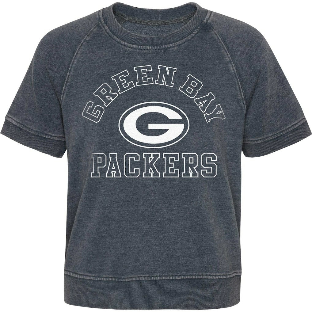 Green Bay Packers Girls Juniors Cheer Squad Raglan T-Shirt Heather Charcoal | NFL
