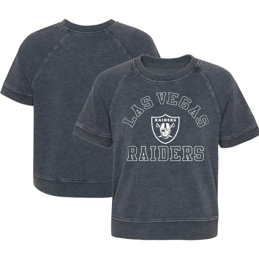 Las Vegas Raiders Girls Juniors Cheer Squad Raglan T-Shirt Heather Charcoal | NFL