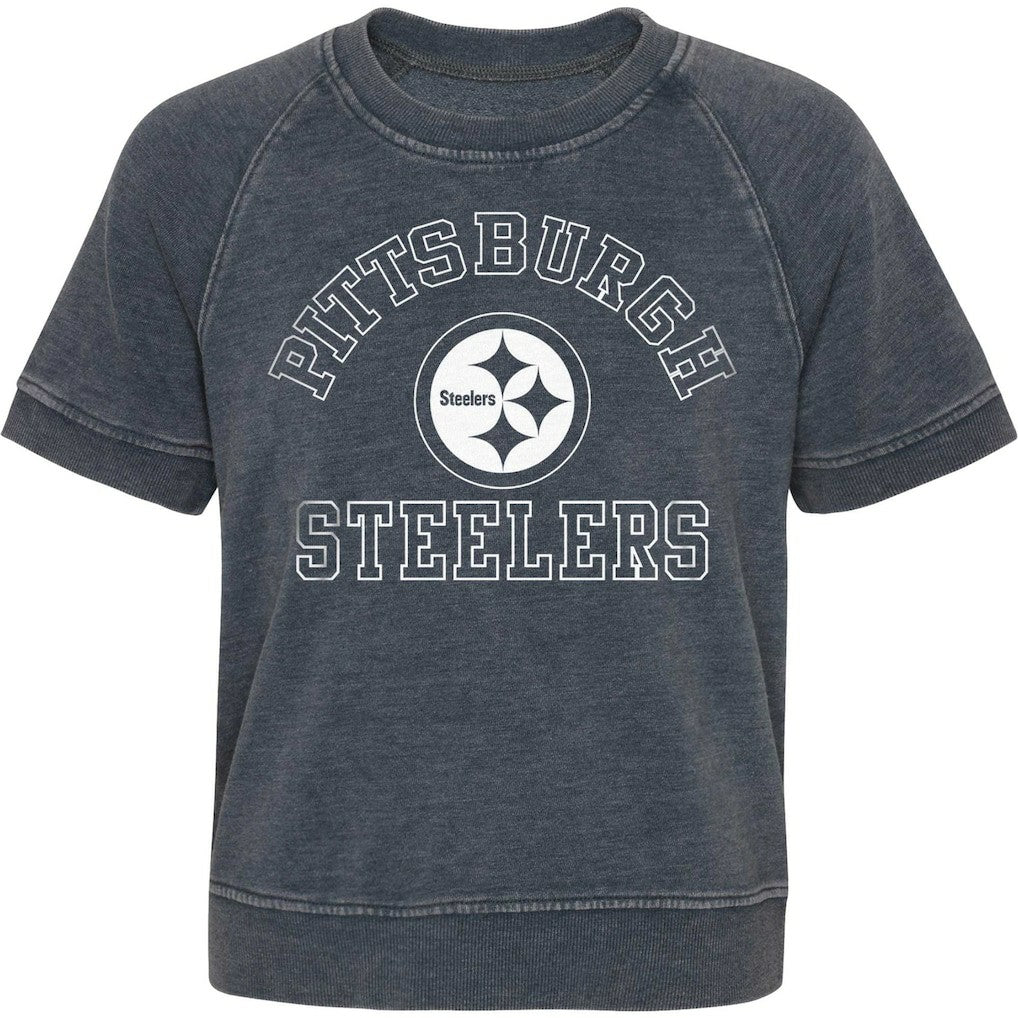 Pittsburgh Steelers Girls Juniors Cheer Squad Raglan T-Shirt Heather Charcoal | NFL