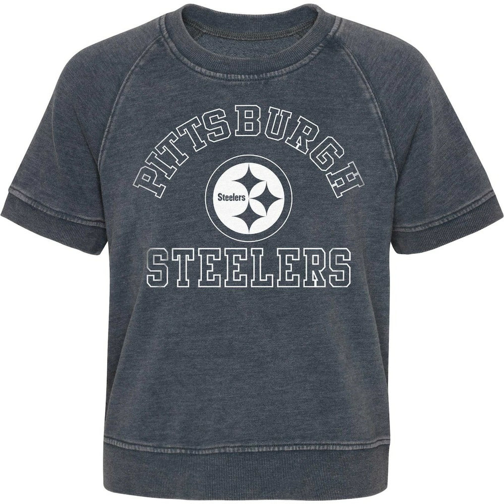 Pittsburgh Steelers Girls Juniors Cheer Squad Raglan T-Shirt Heather Charcoal | NFL