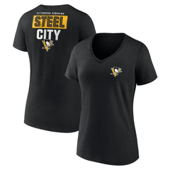 Pittsburgh Penguins Women's Territorial V-Neck T-Shirt - Black - NHL