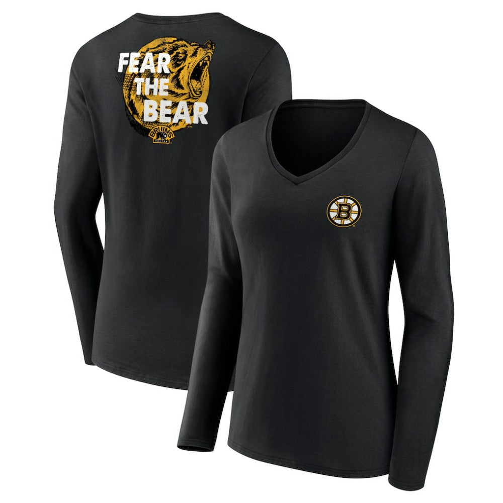 Boston Bruins Women's Territorial Long Sleeve V-Neck T-Shirt - Black - NHL