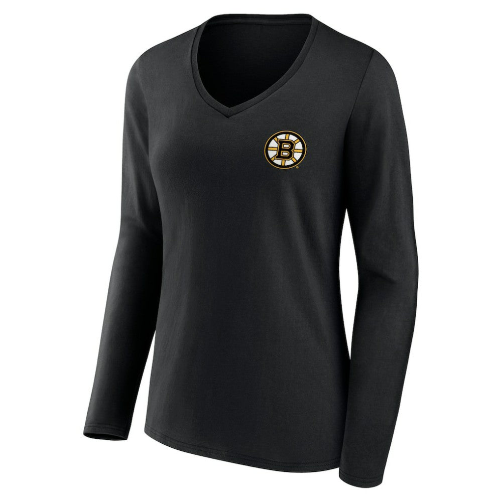Boston Bruins Women's Territorial Long Sleeve V-Neck T-Shirt - Black - NHL