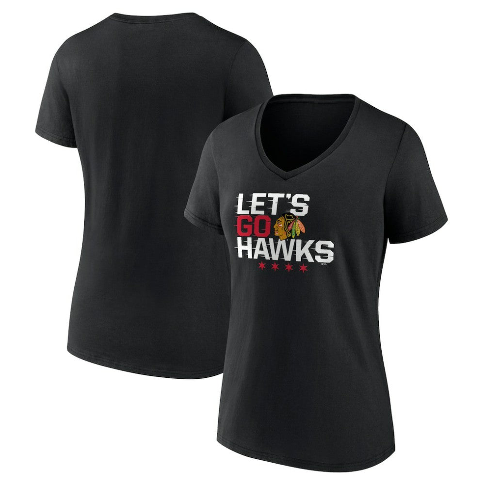 Chicago Blackhawks Women's Shout Out V-Neck T-Shirt - Black - NHL