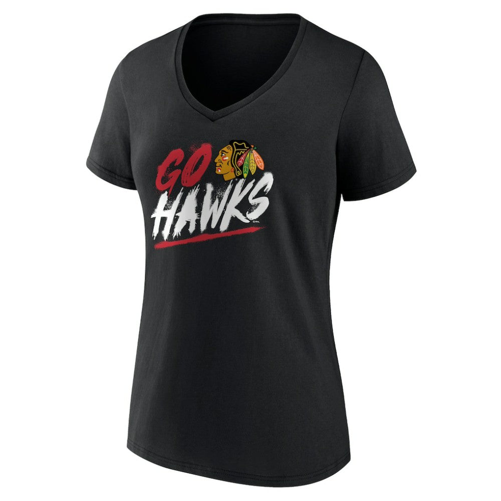 Chicago Blackhawks Women's Proclamation V-Neck T-Shirt - Black - NHL