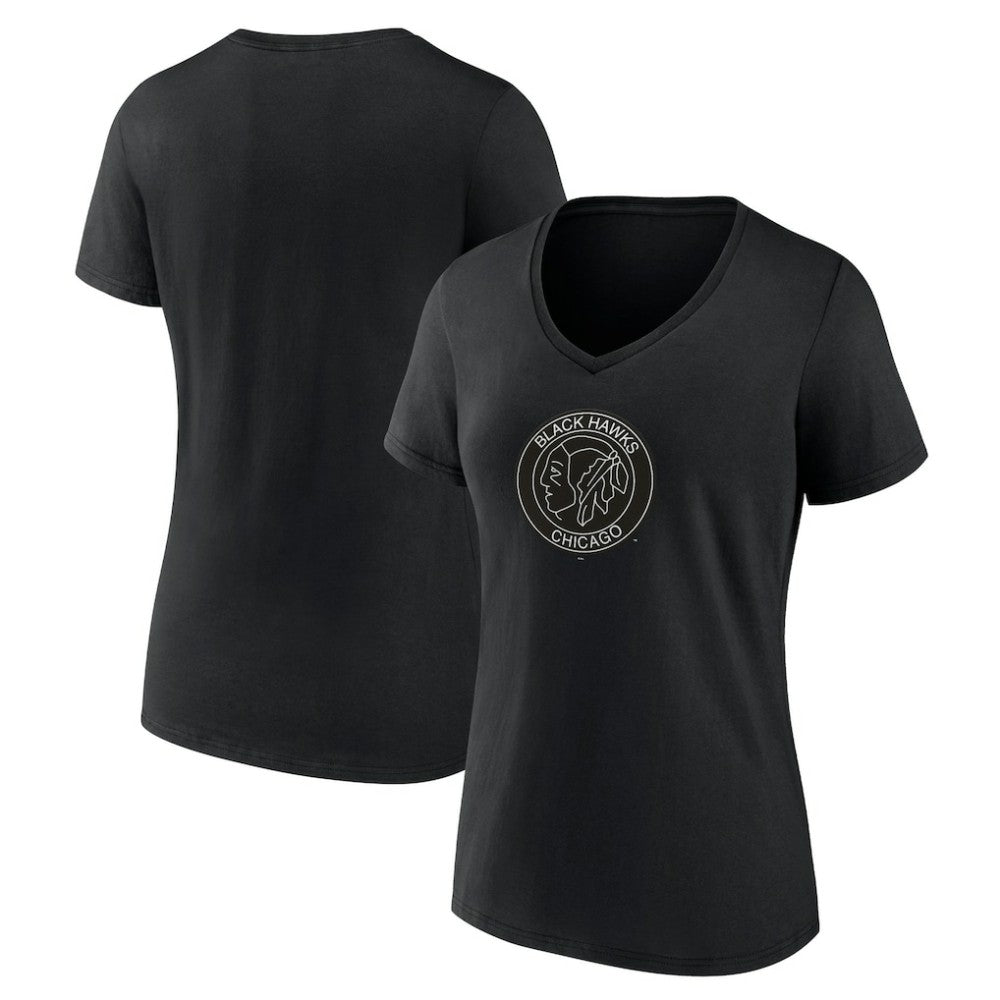 Chicago Blackhawks Women's Alternate Logo V-Neck T-Shirt - Black - NHL