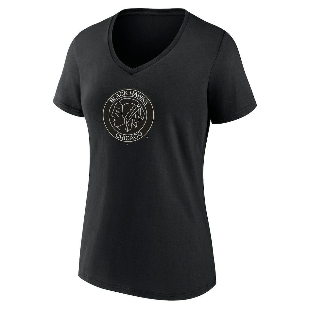 Chicago Blackhawks Women's Alternate Logo V-Neck T-Shirt - Black - NHL