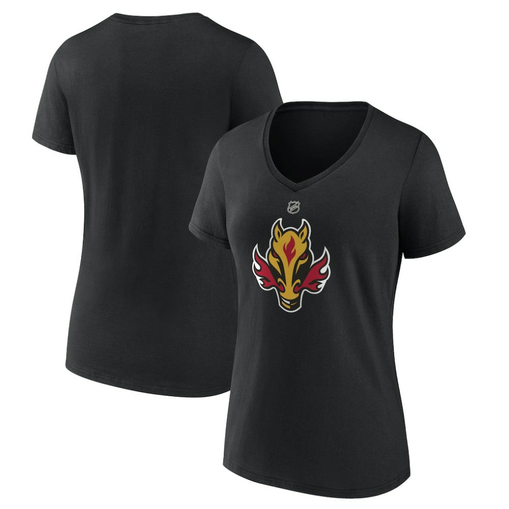 Calgary Flames Women's Alternate Logo V-Neck T-Shirt - Black - NHL