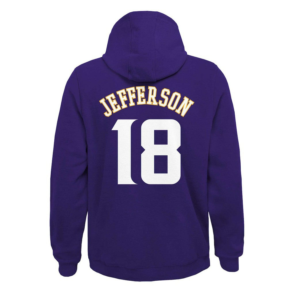 Justin Jefferson Minnesota Vikings Youth Mainliner Player Name & Number Pullover Hoodie Purple | NFL
