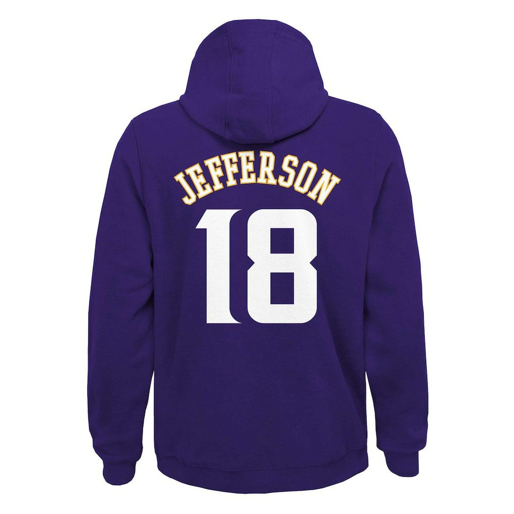 Justin Jefferson Minnesota Vikings Youth Mainliner Player Name & Number Pullover Hoodie Purple | NFL