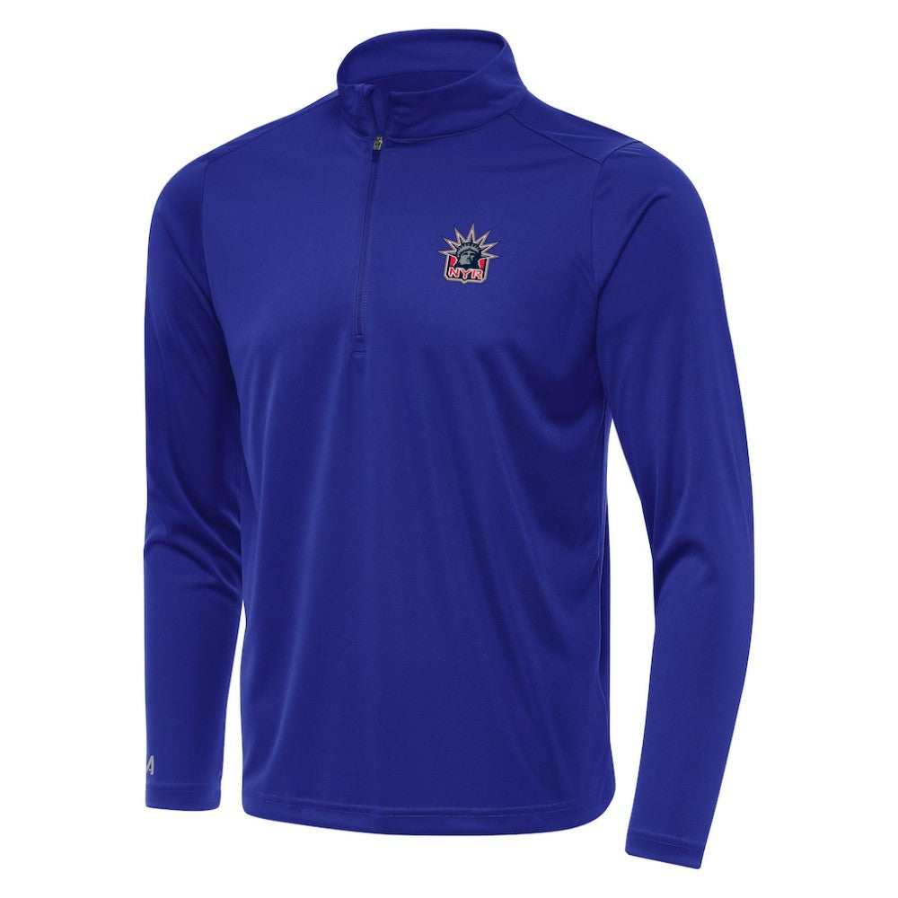 New York Rangers Antigua Special Edition 2.0 Tribute Quarter-Zip Pullover Top - Navy - NHL