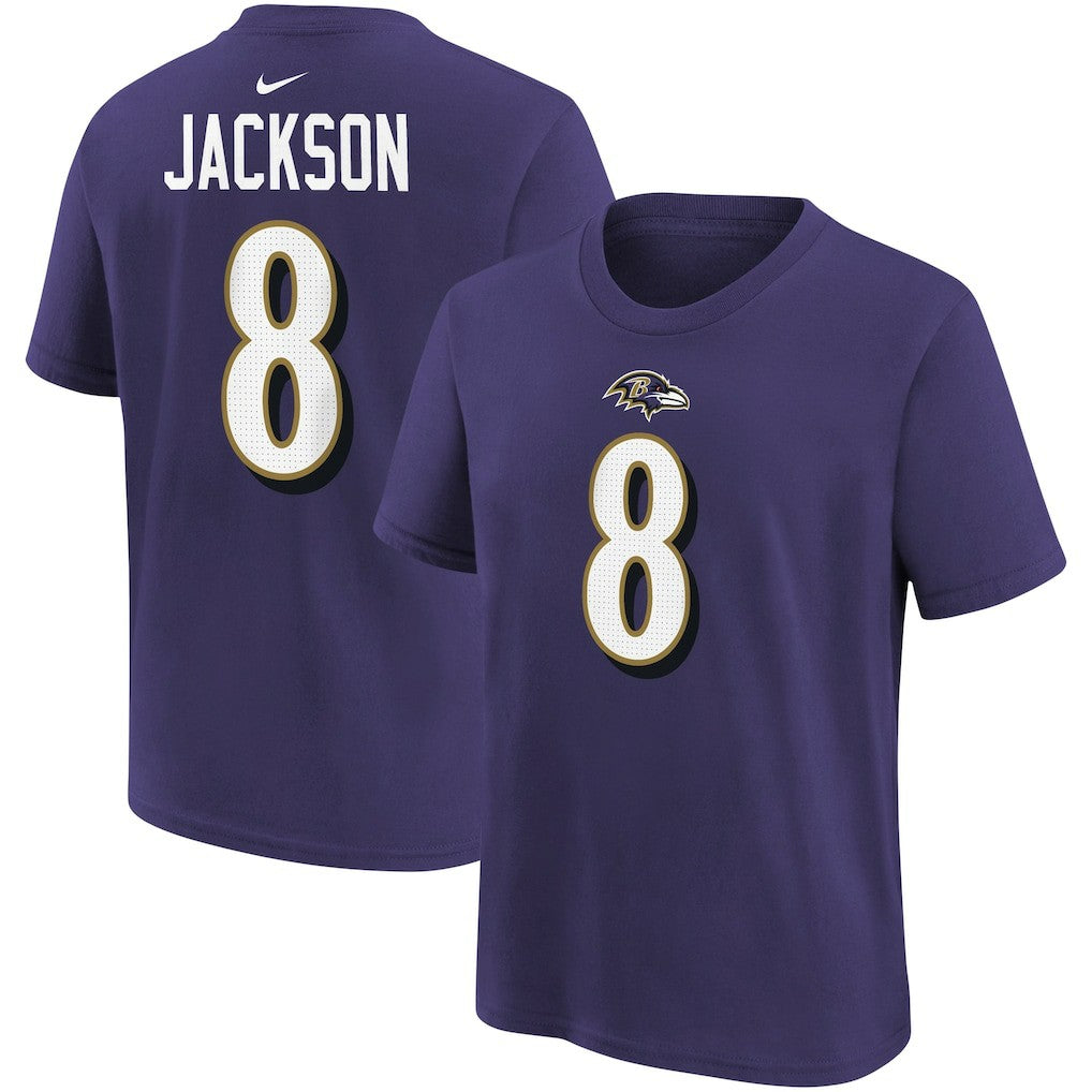 Lamar Jackson Baltimore Ravens Youth Player Name & Number T-Shirt Purple | Nike for Sale
