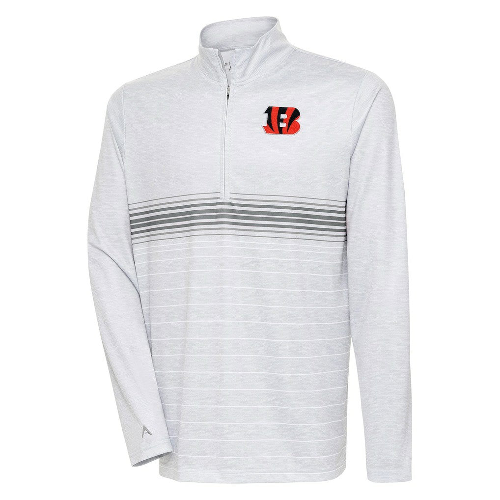 Cincinnati Bengals Antigua Bullseye Quarter-Zip Pullover Top Heather Gray/Steel | NFL