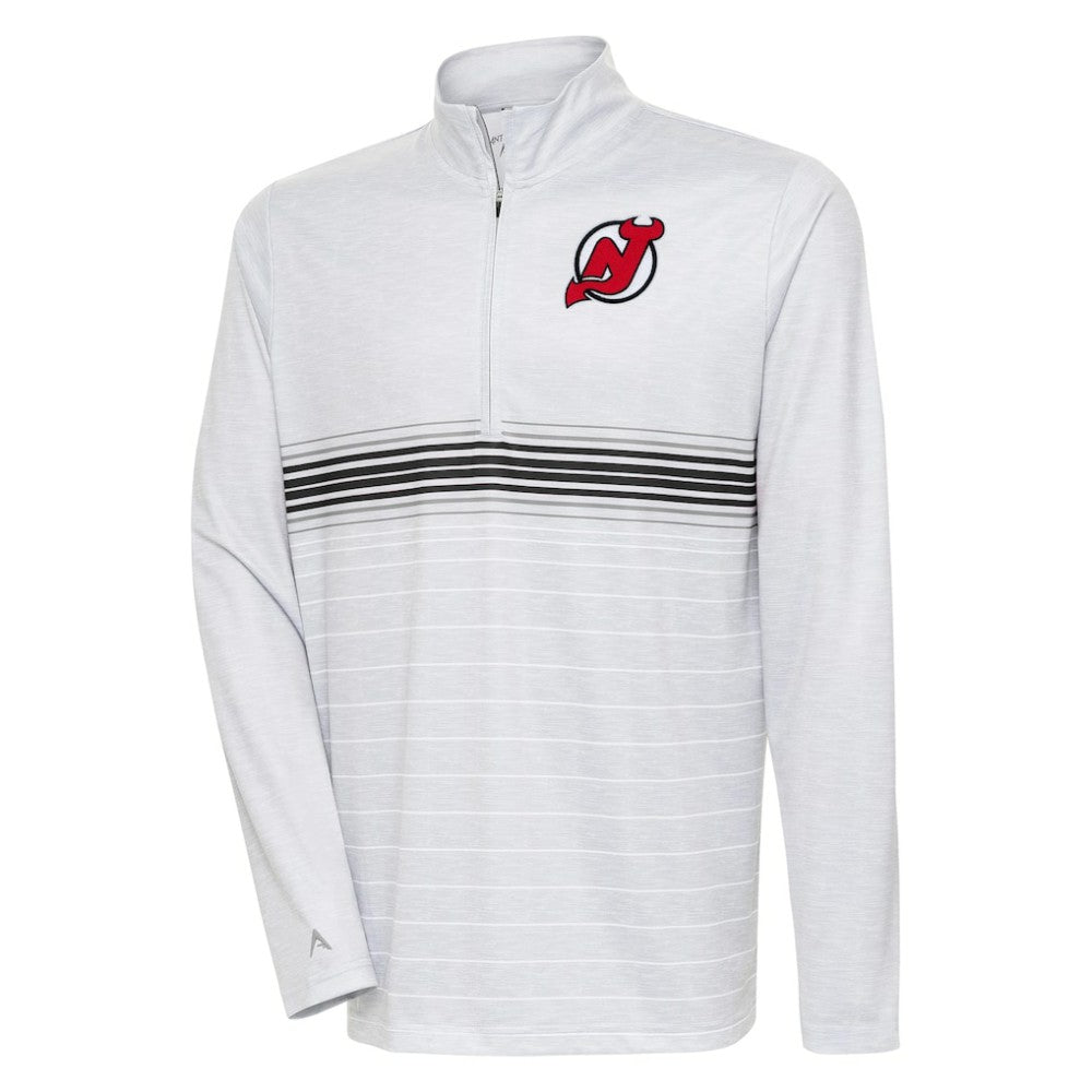 New Jersey Devils Antigua Bullseye Quarter-Zip Pullover Top - Heather Gray/Black - NHL