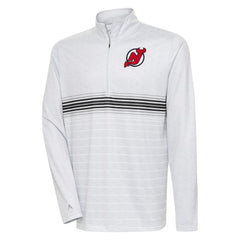 New Jersey Devils Antigua Bullseye Quarter-Zip Pullover Top - Heather Gray/Black - NHL