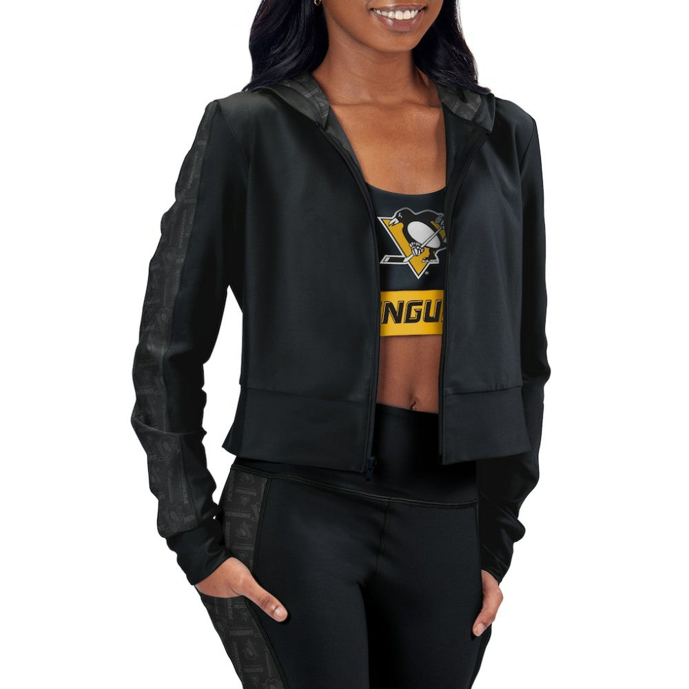 Pittsburgh Penguins Women's Cropped Full-Zip Hoodie - Black - NHL