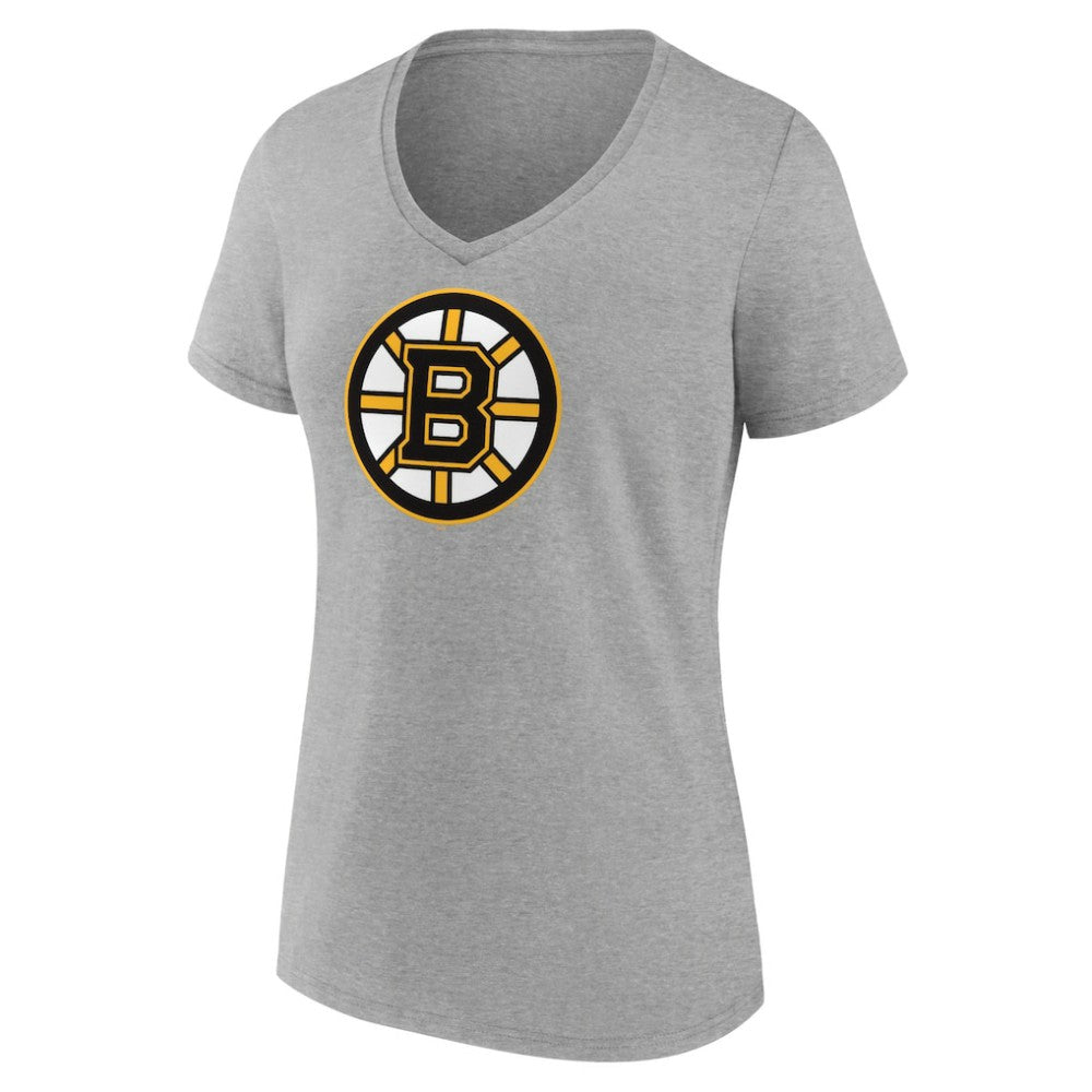 Boston Bruins Women's Primary Logo Team V-Neck T-Shirt - Heather Gray - NHL
