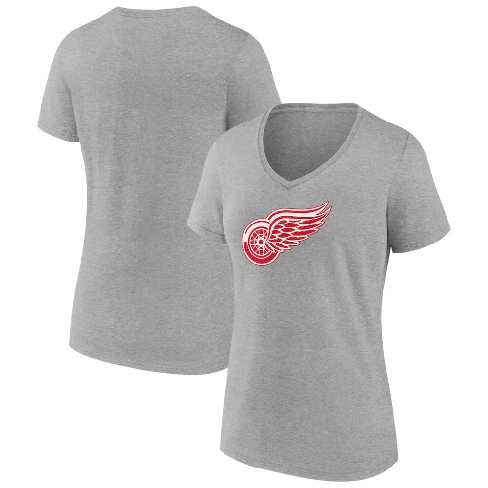 Detroit Red Wings Women's Primary Logo Team V-Neck T-Shirt - Heather Gray - NHL