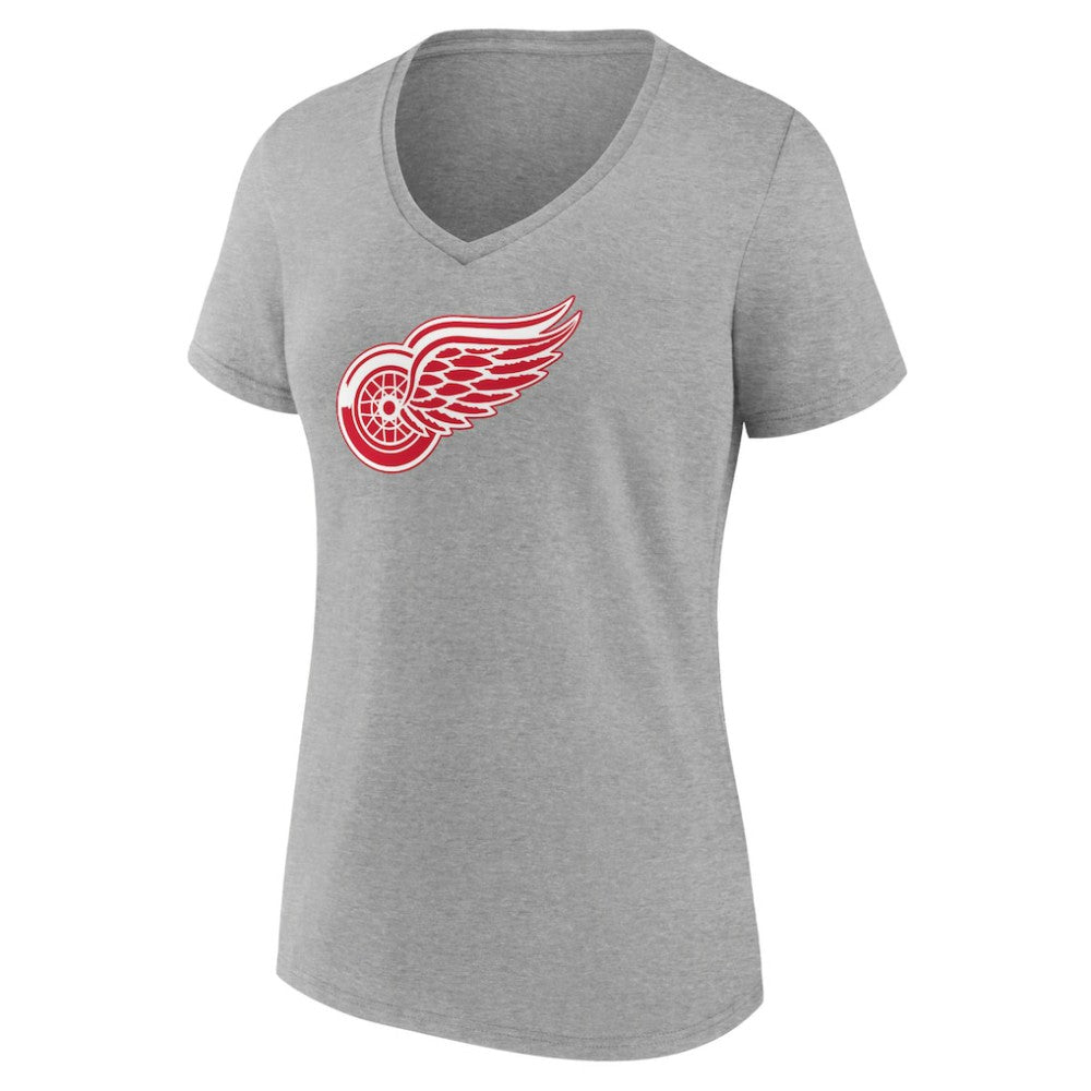 Detroit Red Wings Women's Primary Logo Team V-Neck T-Shirt - Heather Gray - NHL