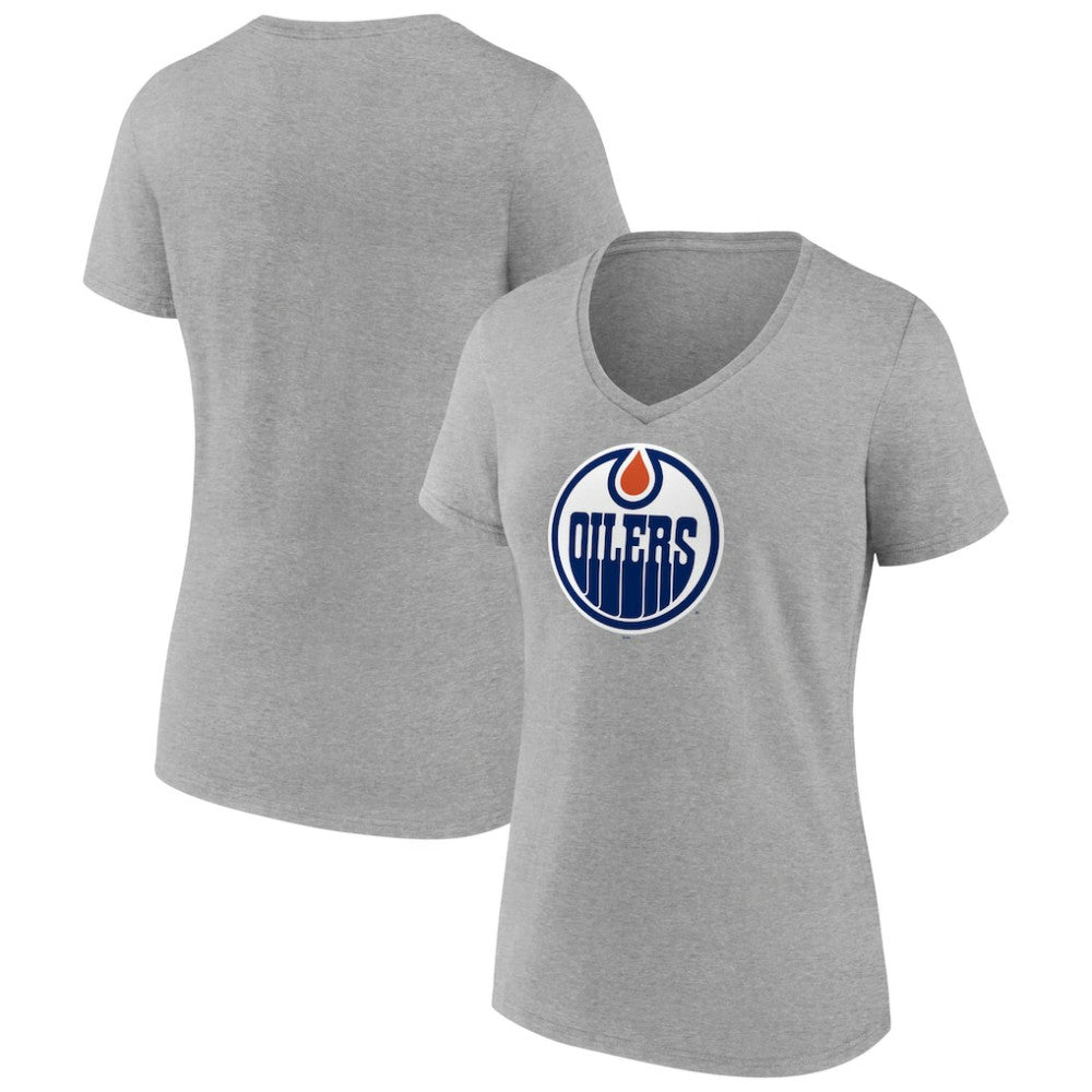 Edmonton Oilers Women's Primary Logo Team V-Neck T-Shirt - Heather Gray - NHL