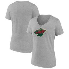 Minnesota Wild Women's Primary Logo Team V-Neck T-Shirt - Heather Gray - NHL