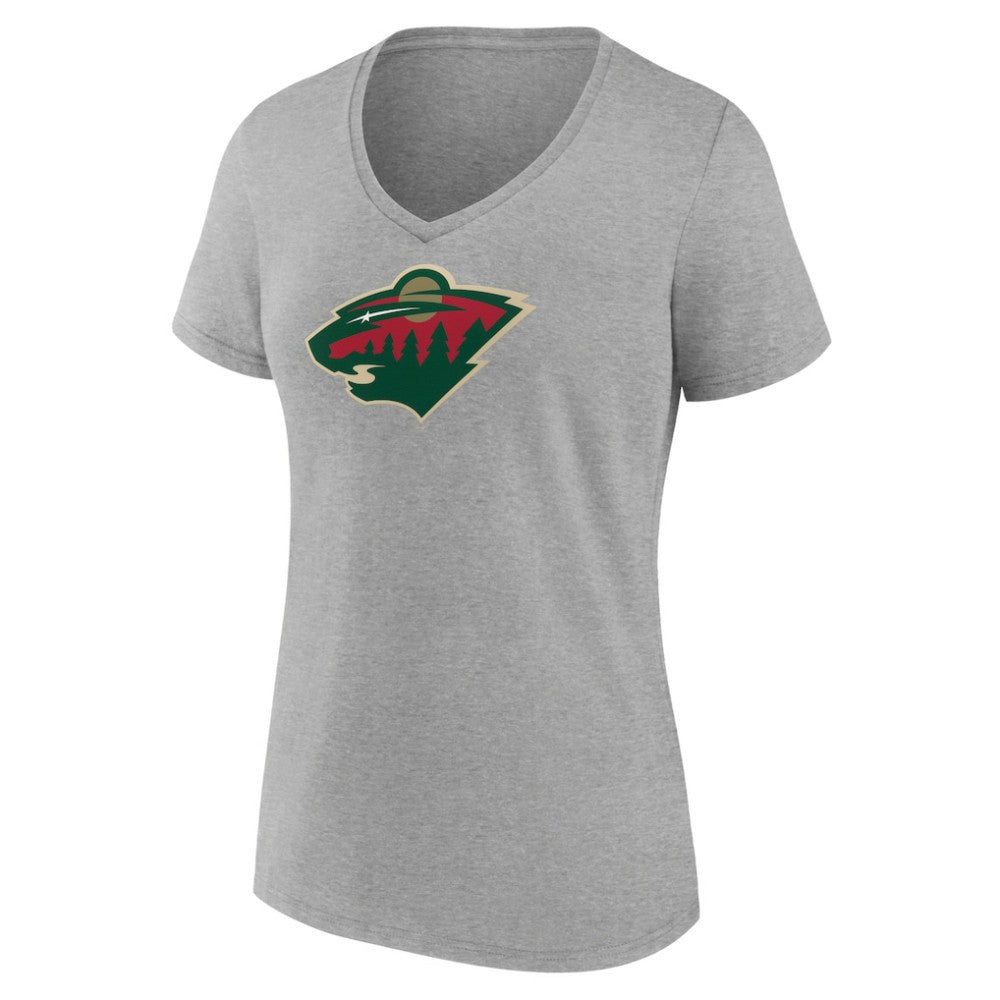 Minnesota Wild Women's Primary Logo Team V-Neck T-Shirt - Heather Gray - NHL
